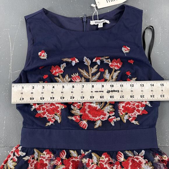 Minuet Dress Women Small Navy Blue Floral Embroidered Prom Formal ALine Maxi NWT - Picture 7 of 10